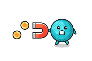 the character of spiky ball hold a magnet to catch the gold coins , cute design