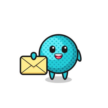 cartoon illustration of spiky ball holding a yellow letter , cute design