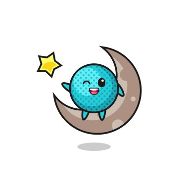 illustration of spiky ball cartoon sitting on the half moon , cute design
