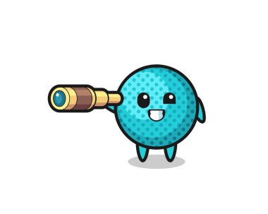 cute spiky ball character is holding an old telescope , cute design