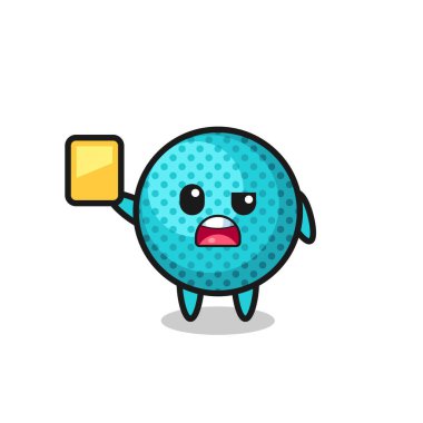 Futbol hakemi olarak çizgi film dikenli top karakteri sarı kart veriyor, şirin bir tasarım.