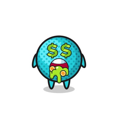 spiky ball character with an expression of crazy about money , cute design