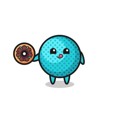 illustration of an spiky ball character eating a doughnut , cute design