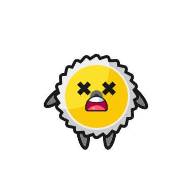 Ölü testere bıçağı maskotu karakteri, şirin bir tasarım.