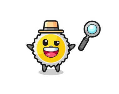 illustration of the saw blade mascot as a detective who manages to solve a case , cute design