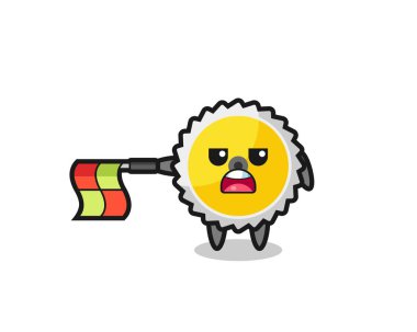 Bıçak karakterini çizgi olarak gördüm. Yargıç bayrağı yatay olarak düz tutuyordu. Sevimli tasarım.