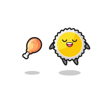cute saw blade floating and tempted because of fried chicken , cute design