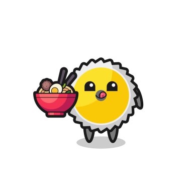 cute saw blade character eating noodles , cute design