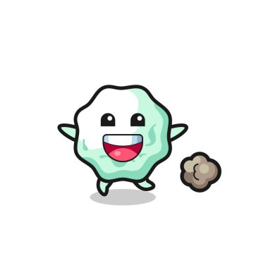 the happy chewing gum cartoon with running pose , cute design
