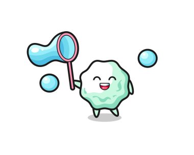 happy chewing gum cartoon playing soap bubble , cute design