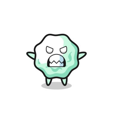 Sakız maskotu karakterinin öfkeli ifadesi, sevimli tasarım.