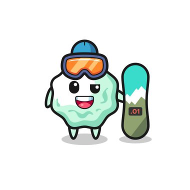 Illustration of chewing gum character with snowboarding style , cute design