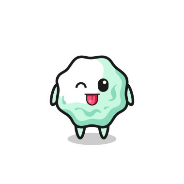 Tatlı bir ifadeyle tatlı bir sakız karakteri dilini çıkarırken, sevimli bir tasarım.