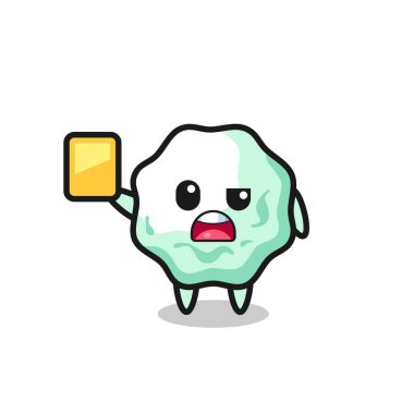 Futbol hakemi olarak sakız çiğneyen çizgi film karakteri sarı kart veriyor, şirin tasarım.