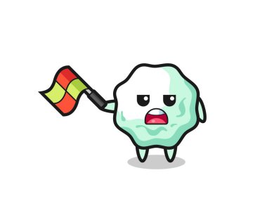 Çizgi film jürisi bayrağı 45 derecelik açıyla kaldırırken sakız çiğnemek, şirin bir tasarım.