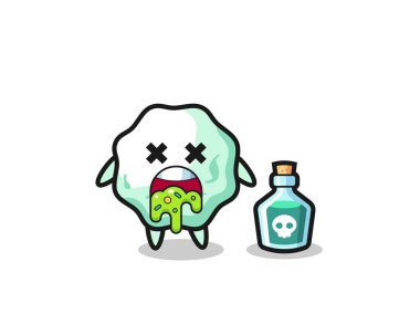 Zehirlenme sonucu kusan bir sakız karakterinin çizimi, şirin bir tasarım.