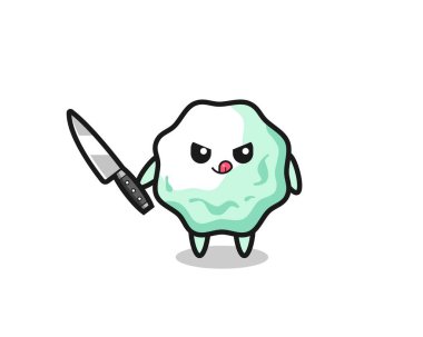 Şirin sakız maskotu elinde bıçak tutan bir psikopat, şirin bir tasarım.
