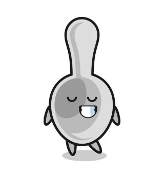 spoon cartoon illustration with a shy expression , cute design