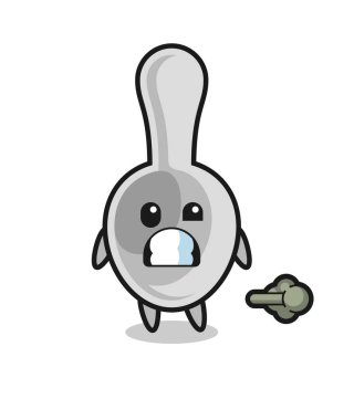 the illustration of the spoon cartoon doing fart , cute design