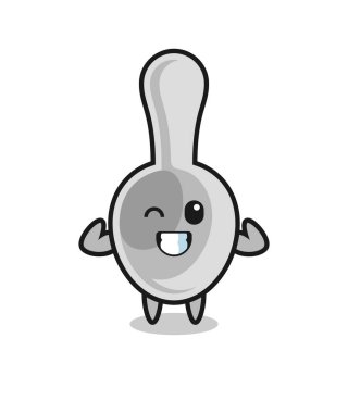 the muscular spoon character is posing showing his muscles , cute design
