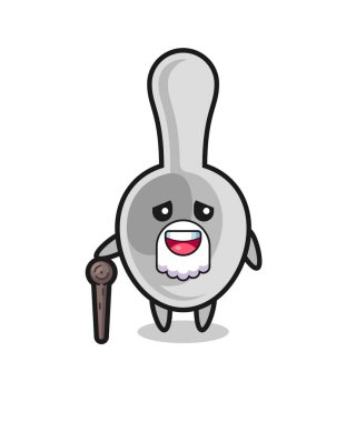 cute spoon grandpa is holding a stick , cute design