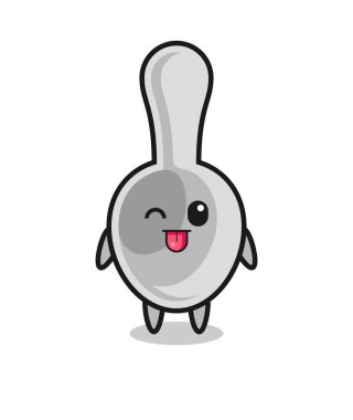 cute spoon character in sweet expression while sticking out her tongue , cute design