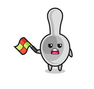 spoon cartoon as the line judge hold the flag up at a 45 degree angle , cute design