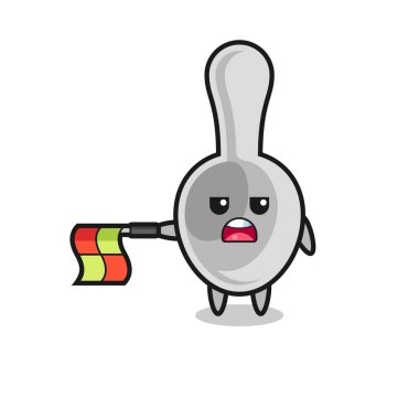spoon character as line judge hold the flag straight horizontally , cute design