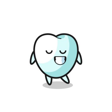 Utangaç bir ifadeyle çizilmiş diş karikatürü, şirin bir tasarım.