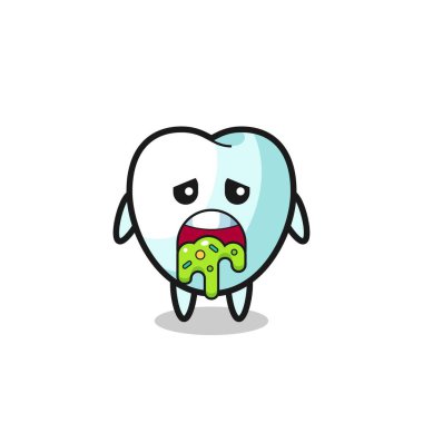 the cute tooth character with puke , cute design
