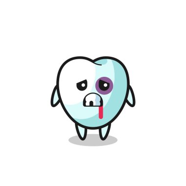 injured tooth character with a bruised face , cute design