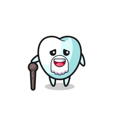 cute tooth grandpa is holding a stick , cute design