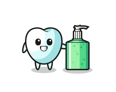 cute tooth cartoon with hand sanitizer , cute design