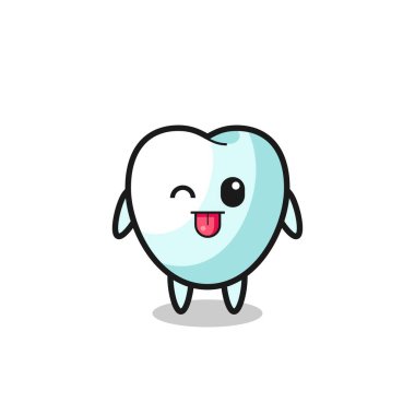 cute tooth character in sweet expression while sticking out her tongue , cute design