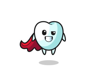 the cute tooth character as a flying superhero , cute design