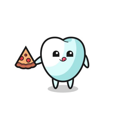 cute tooth cartoon eating pizza , cute design