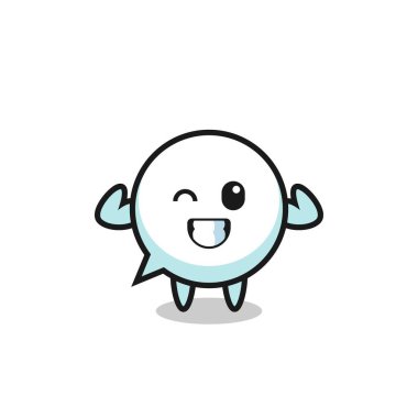 the muscular speech bubble character is posing showing his muscles , cute design