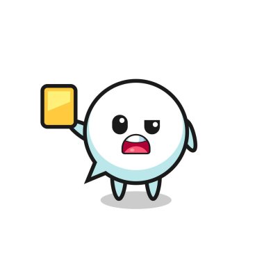 Bir futbol hakemi olarak konuşma balonu karakteri sarı kart veriyor, şirin bir tasarım.