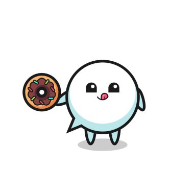 illustration of an speech bubble character eating a doughnut , cute design