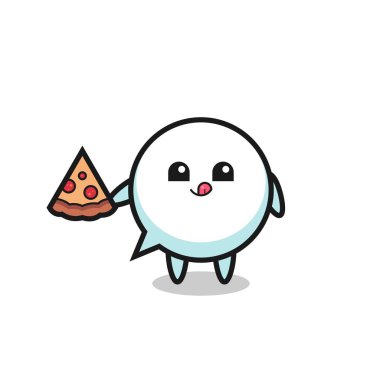 cute speech bubble cartoon eating pizza , cute design