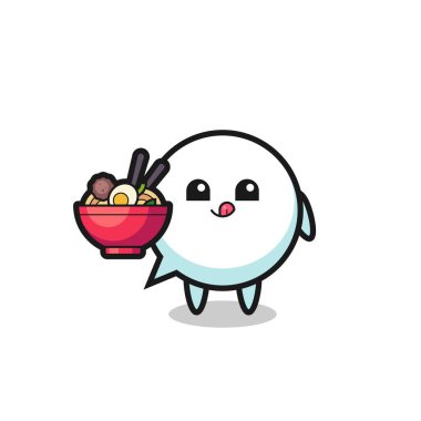 cute speech bubble character eating noodles , cute design