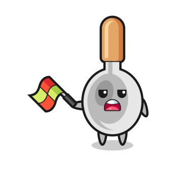 cooking spoon cartoon as the line judge hold the flag up at a 45 degree angle , cute design