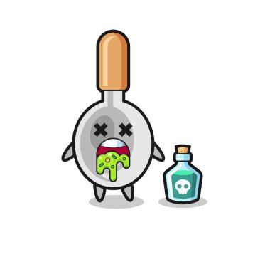 illustration of an cooking spoon character vomiting due to poisoning , cute design