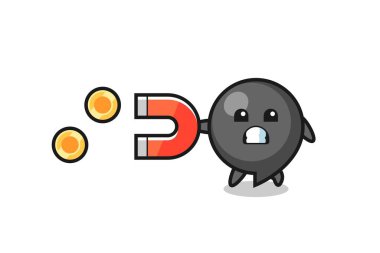 the character of comma symbol hold a magnet to catch the gold coins , cute design