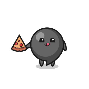 cute comma symbol cartoon eating pizza , cute design
