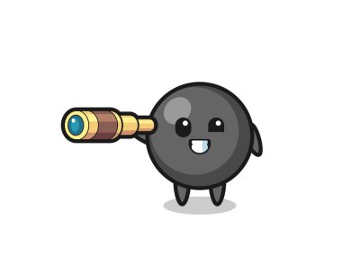 cute dot symbol character is holding an old telescope , cute design