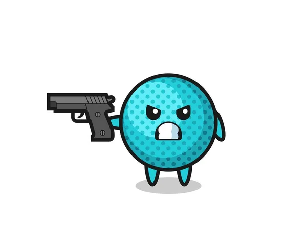 Cute Spiky Ball Character Shoot Gun Cute Design — Vetor de Stock