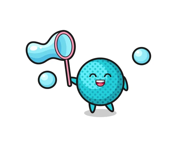 Happy Spiky Ball Cartoon Playing Soap Bubble Cute Design — Stock Vector