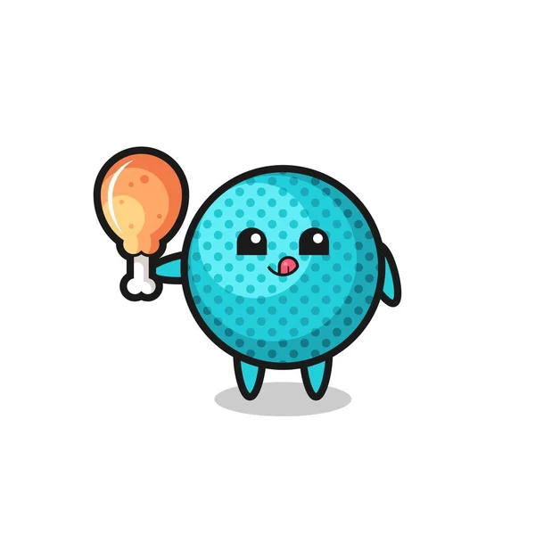 Spiky Ball Cute Mascot Eating Fried Chicken Cute Design — 스톡 벡터