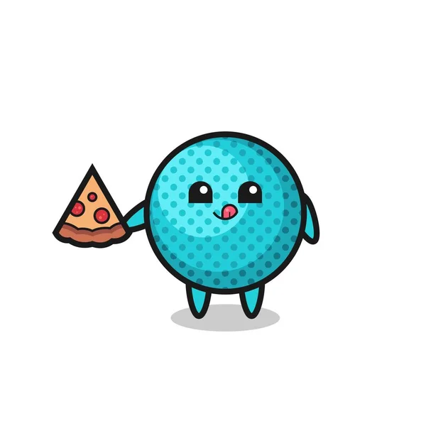 Cute Spiky Ball Cartoon Eating Pizza Cute Design — Wektor stockowy